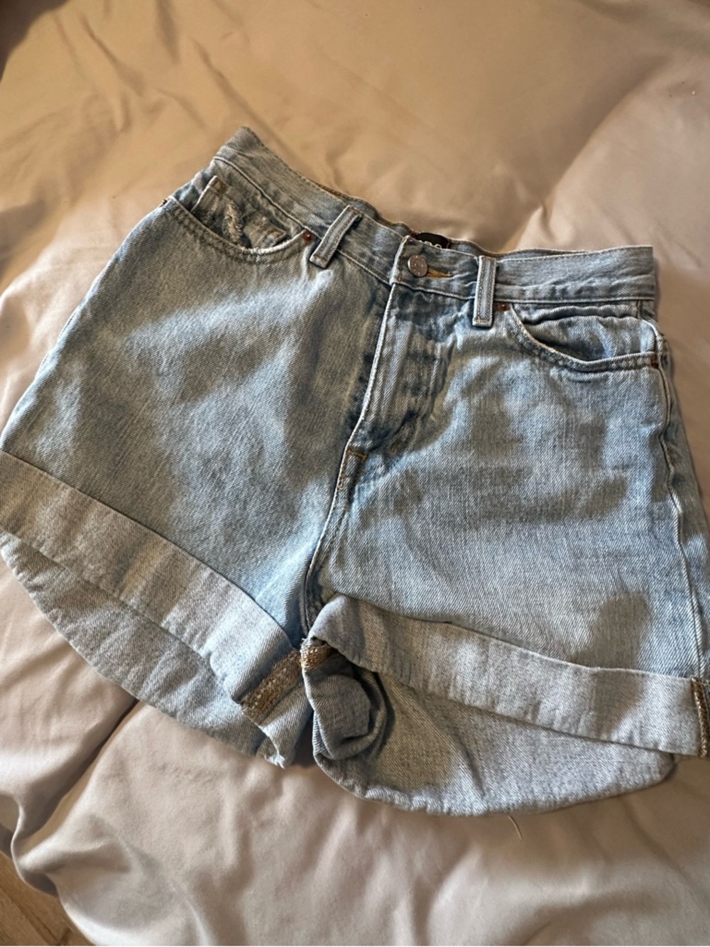 BDG Light Wash Denim Roll-Cuff Shorts